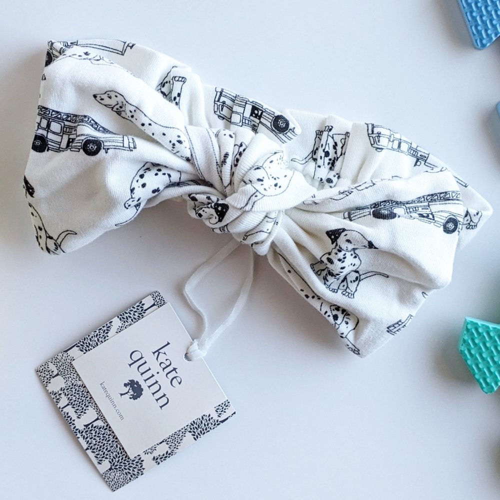 NWT Kate Quinn Large Bow Elastic Headband Black Dalmatian